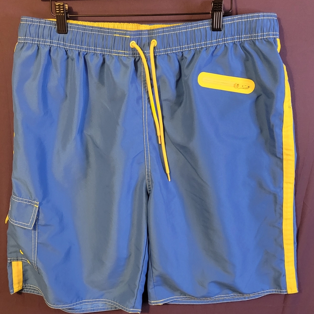 Unitop Dual-Tone Swim Trunks in Blue and Yellow. Size 38